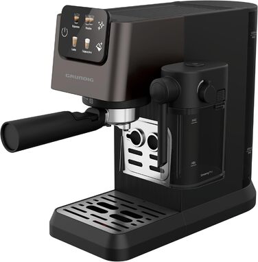 Еспресо-кавоварка GRUNDIG KSM 5330 з молочним контейнером, 1628 Вт, 15 бар, двійна насадка, сенсорний дисплей, BrewSense, CreamyPro, нержавіюча сталь/чорна