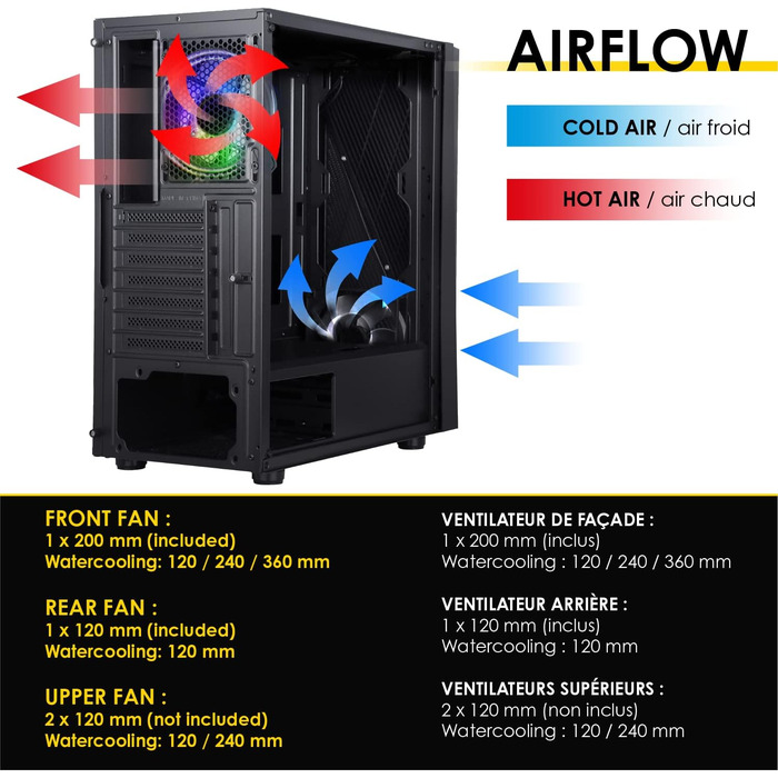 Ігровий корпус Empire Gaming Crystal ARGB, середній ATX/Micro ATX/ITX, 3D-дзеркальний ефект, 2 вентилятори (1x120мм ARGB, 1x120мм стандарт), чорний