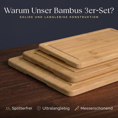 Набір дощок для нарізання Deer & Oak з бамбука XXL та велика (43x30 & 38x25 см) – 2 дерев'яні дошки для м'яса та овочів + ніж (3 предмети)