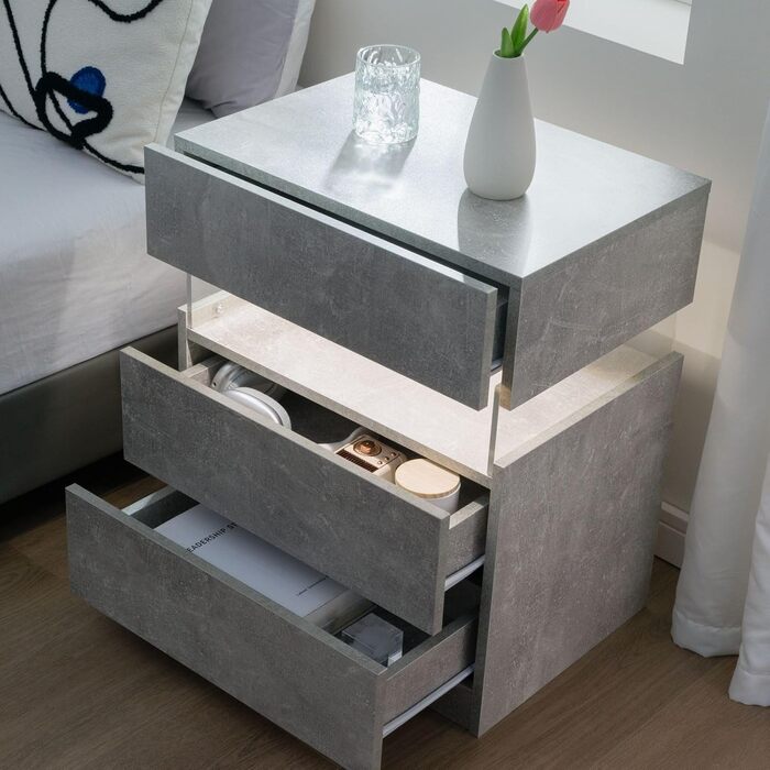 Тумбочка Cubehom з шухлядою і LED-підсвіткою, мармурова біла, дерев'яна, приліжкова тумба для спальні