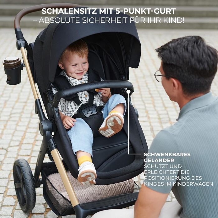 Дитяча коляска Kinderkraft MOOV2 4 в 1 з автокріслом I-SIZE, чорна (CLASSIC)