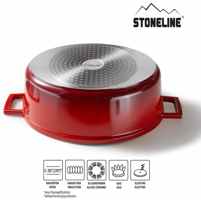 Жаровня Stoneline для індукції 32 см, 6,6 л, з кришкою, алюмінієва каструля з кам'яним покриттям, для духовки, червона рубінова