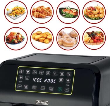 Аерофритюрниця Ariete 4623 Airy Fryer Dual, подвійна чаша, 1700 Вт, 8 л, 3 режими, сенсорне LED-управління, 8 програм, таймер, чорна