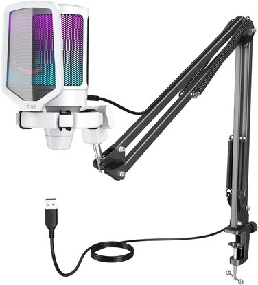 USB мікрофон FIFINE для ПК, ігровий, з підставкою, білий, для MAC, PS4, PS5, із кнопкою вимкнення звуку, поп-фільтром, амортизатором, для стрімінгу, подкастів, студії