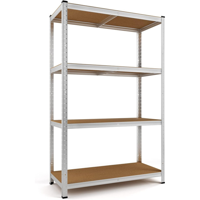 Стелаж металевий Monzana 170x75x30 см, 280 кг, 4 полиці з МДФ, для складу, гаража, майстерні, сріблястий