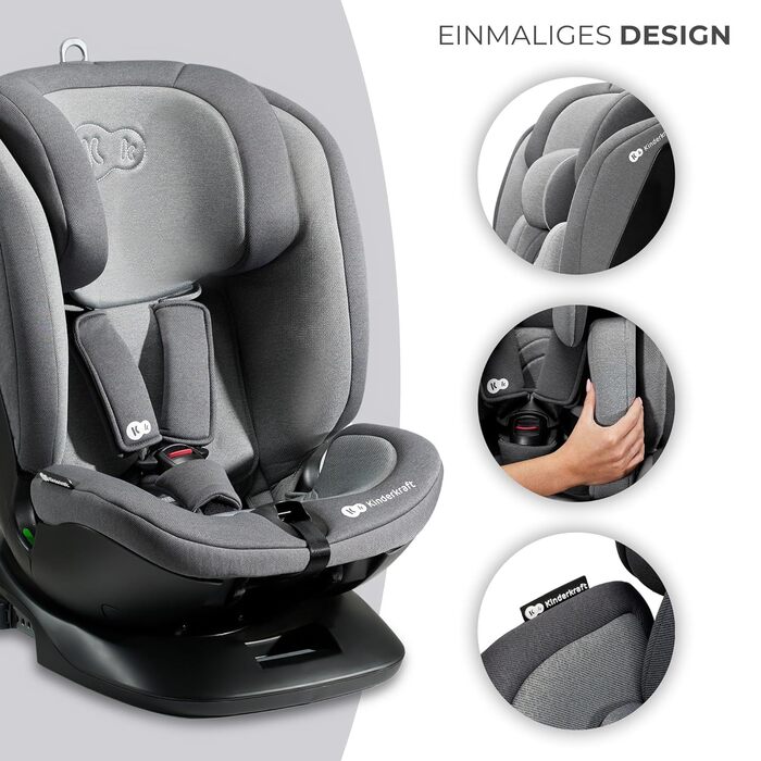 Дитяче автокрісло Kinderkraft XPEDITION2 I-Size 0-36 кг, 360°, Isofix, сіро-гранітне, регульована спинка та підголівник