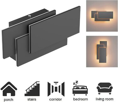 Klighten LED настінні світильники 24W, 2 шт, сучасні, для вітальні, спальні, коридору, теплий білий 3000K, темно-сірі