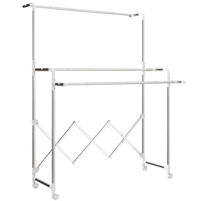 Сушарка для білизни HOMCOM, складана з 3 регульованими перекладинами, металева турбосушарка на коліщатках, турбосушарка для білизни для використання в приміщенні та на вулиці