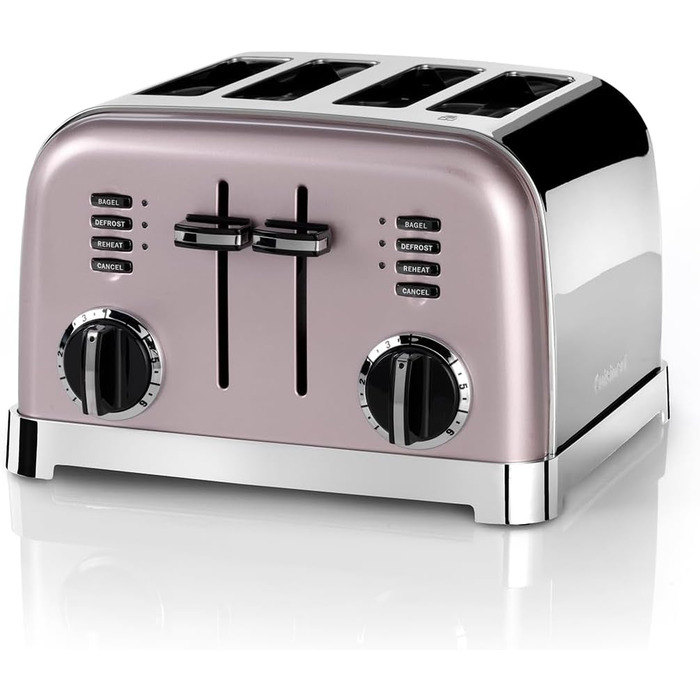 Тостер Cuisinart на 4 скибки, широкі слоти, для товстого хліба та бейгелів, 6 режимів підсмажування, функція розморожування, підйомний важіль, рожевий колір
