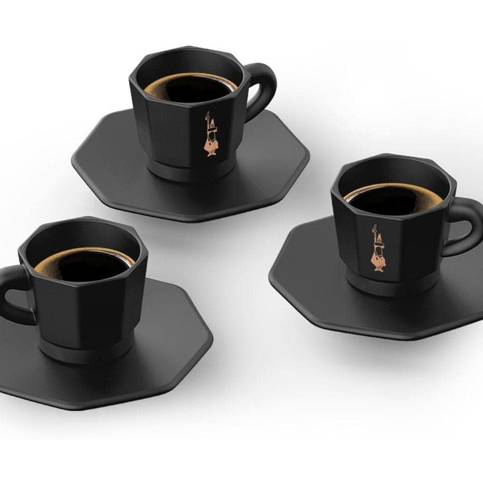 Набір еспресо-чашок Bialetti Octagonal (4 шт), матовий чорний та рожеве золото, 75 мл, RTATZ403
