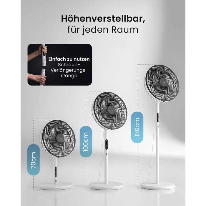 Вентилятор підлоговий Pro Breeze AirFlo Slim: 3 в 1, 70/100/130 см, 9 швидкостей, тихий, з пультом, таймером, для спальні та офісу (білий)