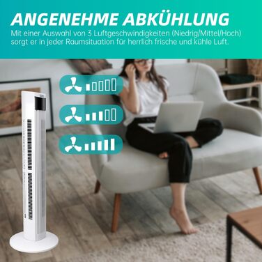 Вентилятор вежовий Turmventilator з пультом, LED-дисплеєм та таймером – 3 режими, 70° осциляція, 50 Вт, 97.5 см (білий)
