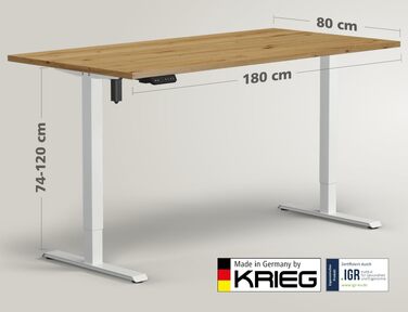 Електричний стіл KRIEG HighDesk SMART з регулюванням висоти - білий/дуб (180x80 см). Стол для роботи сидячи та стоячи.