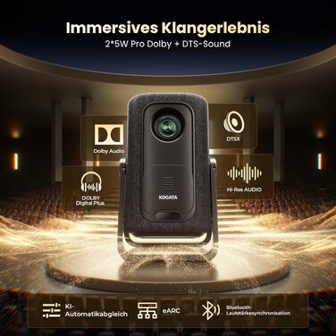 4K Smart проектор KOGATA: Короткофокусний, портативний, Dolby Audio, WiFi 6, Bluetooth 5.4 для дому, вулиці та саду