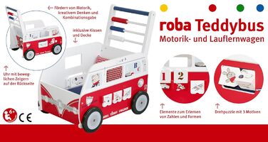 Дитячий іграшковий візочок Roba Teddybus з серії 'Teddy College', білий, комплект з подушкою, ковдрою та ігровими функціями