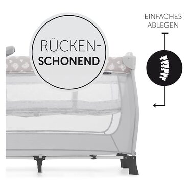 Дитяче туристичне ліжечко Hauck Sleep N Play Center Teddy Grey з люлькою для новонароджених, пеленатором, сумкою для транспортування, колесами, лазом, компактне складання, для малюків від народження до 15 кг