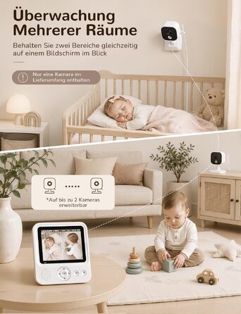 Відеоняня OBVHNUA з камерою без WLAN, дисплей 2.8 дюйма, роздільна здатність 720P, режим VOX, до 96 годин роботи
