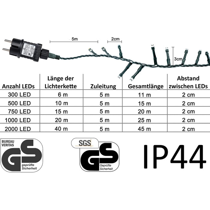 Світлодіодна гірлянда Gresonic 300 LED, тепле біле світло, для декору кімнати, вулиці, саду, новорічної ялинки, весілля, електрична, постійне світіння