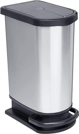Смітник Rotho Paso Duo 50 л для сортування сміття з кришкою та педаллю, пластик BPA-free, сріблястий металік, на 2 пакети