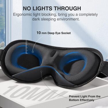 Umisleep 3D маска для сну з обтяженням 120 г, світлонепроникна, для чоловіків і жінок, чорна, регульований ремінець, для подорожей і йоги