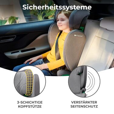 Дитяче автокрісло Kinderkraft JUNIOR FIX2 I-SIZE 15-36 кг, Isofix, група 2/3, 100-150 см, регульована спинка та підголівник, сірий