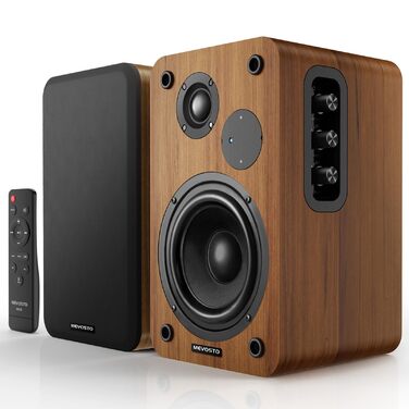 Активні полочні колонки 36W RMS, бездротові Bluetooth 5.4 динаміки для ПК з 5-дюймовим вуфером, USB-цифровим аудіо, регулюванням басів та високих частот, студійні монітори з RCA для вінілового програвача та ТВ, дерево