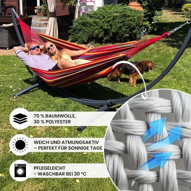 Гамак подвійний Potenza Outdoor з металевим каркасом для 2 осіб, бавовна, 220x160 см, до 200 кг, графіт
