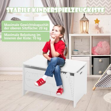 Дерев'яна іграшкова скриня COSTWAY 2-в-1: скриня та табурет, 60x33x37,5 см (білий)