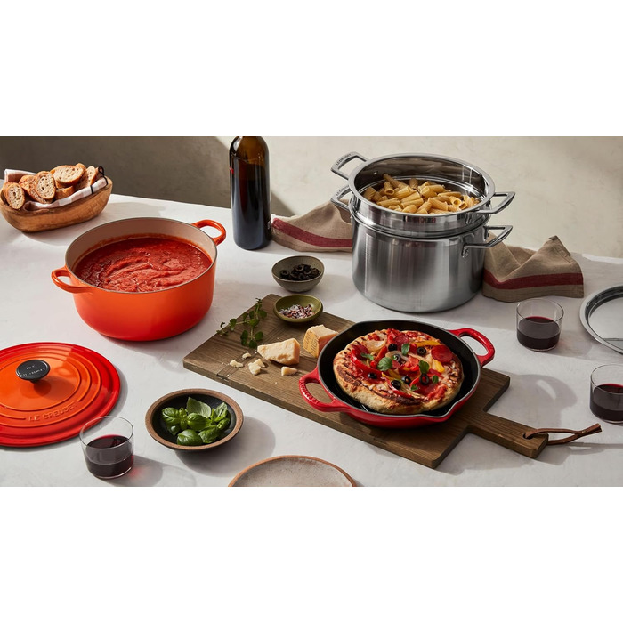LE CREUSET Signature Сковорода гриль кругла висока з чавуну, 25 см, Червоний (Ofenrot), для всіх типів плит та духовок