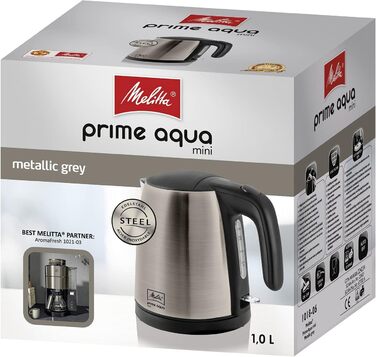 Електрочайник MELITTA Prime Aqua Mini, 1.0 л, 2200 Вт, нержавіюча сталь, металевий сірий