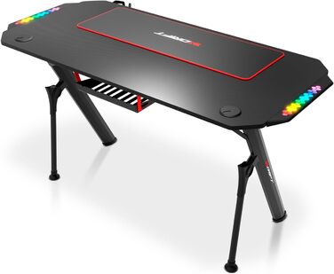 Ігровий стіл DRIFT GAMING з карбоновою поверхнею, RGB підсвіткою, підстаканниками та тримачем для навушників, чорний (DRDZ175RGB)