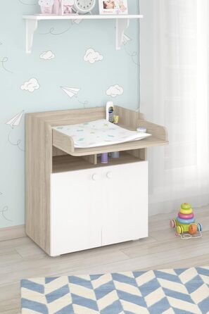 Комод для дитячої кімнати Shefa Wickelkommode 700 Teddy, білий - сучасний комод для дитячої, 47 x 70 x 86 см, білий, Teddy (Ulme)