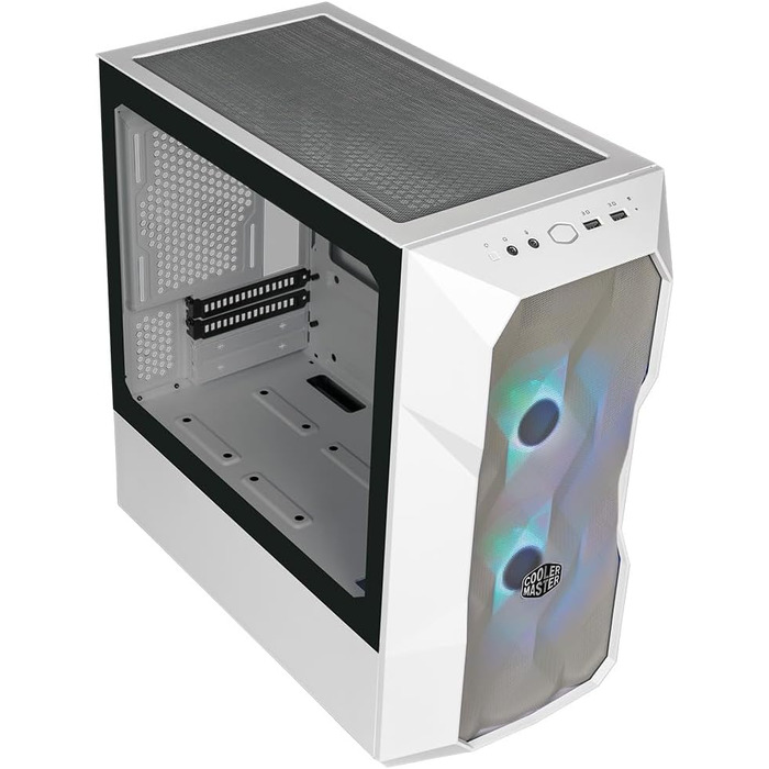 Корпус Cooler Master TD300 Mesh White Mini-Tower для Micro-ATX/Mini-ITX, білий, із сітчастою передньою панеллю для покращеного повітряного потоку, 2 ARGB-вентилятори 120 мм, бічна панель із загартованого скла, знімна верхня кришка, ARGB/PWM-хаб