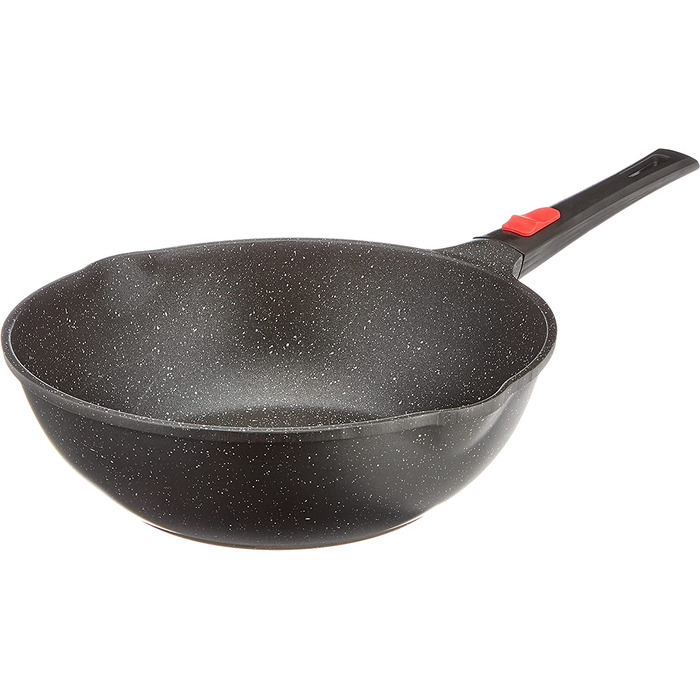 Wok Kamberg 30 см, знімна ручка, алюмінієвий, антипригарне кам'яне покриття, з кришкою, для всіх плит (індукція), PFOA-вільний, чорний