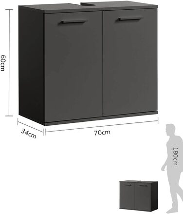 Тумба під умивальник mokebo у ванну кімнату, антрацит-чорна, 60x70x34 см, шафа для умивальника, сучасний дизайн