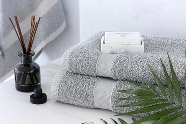 Рушники для душу Todocama, 2 шт, 100% бавовна, 550 г/м², екстра м'які, дуже вбираючі, швидковисихаючі, 70x140 см, світло-сірі