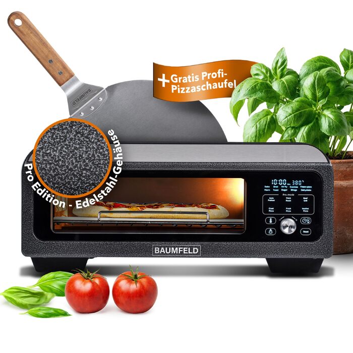 Мультифункціональна піч PizzaAirfryer400 12-в-1: піч для піци, аерофритюрниця та гриль до 400°C, XXL аксесуари, чавунний деко та камінь для випікання (Антрацит)