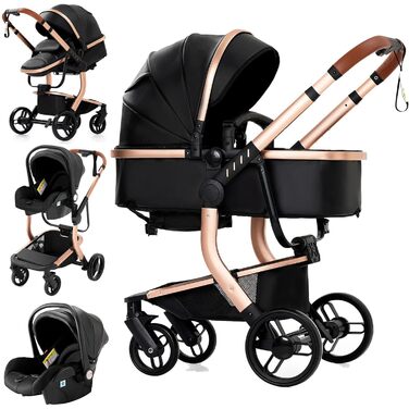 Дитяча коляска 3 в 1, Buggy з двома зворотними режимами, алюмінієва рама, комплект, складна конструкція (588 Grey)