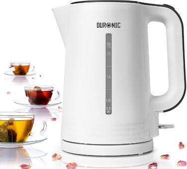Електрочайник Duronic EK17 WE, 1,7 л, 2200 Вт, швидке кип'ятіння, бездротовий, авто-вимкнення, білий