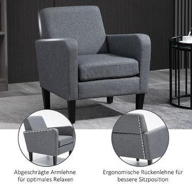 Крісло одномісне HOMCOM Recliner з м'якою оббивкою, дерев'яні ніжки, лляна тканина, світло-сірий, 66x72x74см