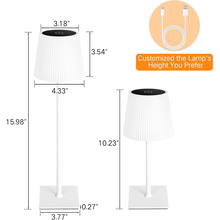 OUTON LED настільна лампа бездротова, сенсорне керування, димірується, 3 кольорові температури, акумулятор 4800mAh, металева, для нічного столика, вулиці, письмового столу, чорна, комплект 2 шт.