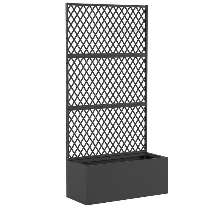 МеталевийRaised Bed with Trellis, Outdoor Planting Box with Diamond Lattice Privacy Screen for Flowers