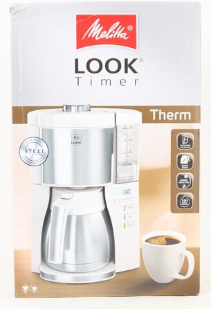 Кавоварка Melitta Look Therm Timer з термокувшином, таймером і захистом від капання, біла, модель 1025-17, для фільтр-кави
