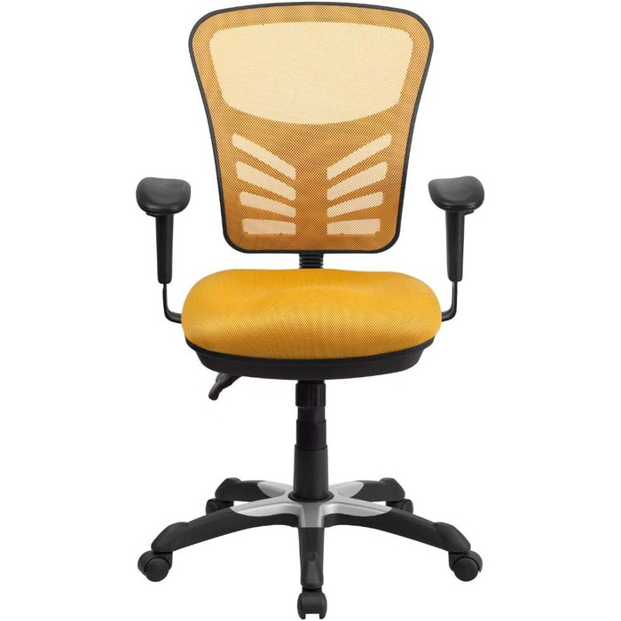 Ергономічне офісне крісло Flash Furniture, жовтогаряче, з регульованими підлокітниками, мультифункціональний комп'ютерний стілець, 68.6x64.8x112.4 см
