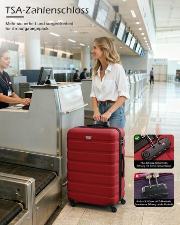 Набір валіз COOLIFE 2 шт. (L + XL) Spinell Red, PC+ABS, полікарбонат, на колесах, з TSA замком, чорний