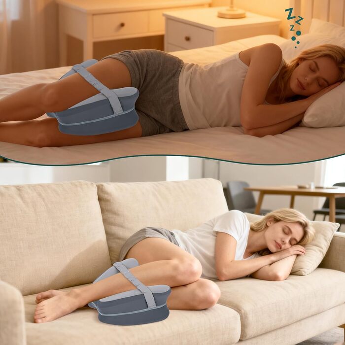Ортопедична подушка між колін Dioxide для сну на боці з ефектом пам'яті (Memory Foam) для зняття болю в попереку, стегнах та суглобах, знімний чохол, темно-сіра