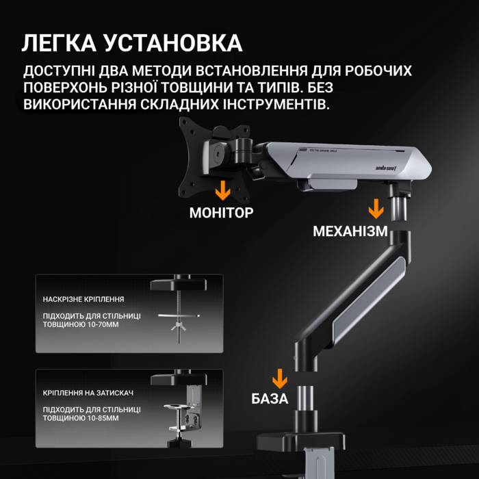 Настільне кріплення для монітора Anda Seat Stealth PRO II 17’’-42’’ Titanium