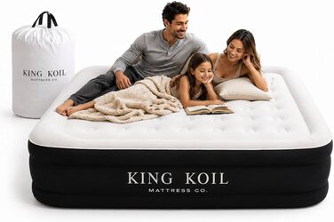 Повітряний матрац KING Koil Full Size з вбудованим насосом, плюшевий двоповітровий ліжко для дому та кемпінгу, чорний