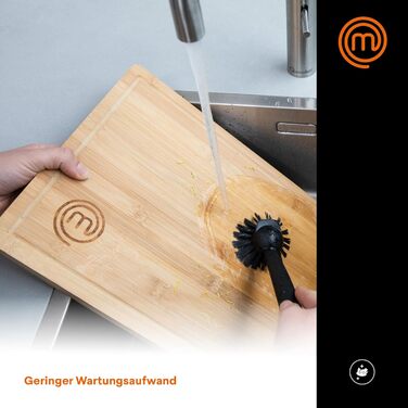 Дошка для нарізання MasterChef з бамбука, кухонна дерев'яна дошка з сокозбірником і бортиком, для м'яса, хліба, сиру, натуральна, екологічна, 38.5x26.5x2 см