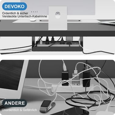 Електричний стіл Devoko з регулюванням висоти, USB-A, цільна стільниця, кабель-менеджмент, 160x80 см, чорний – ергономічний комп’ютерний стіл для офісу